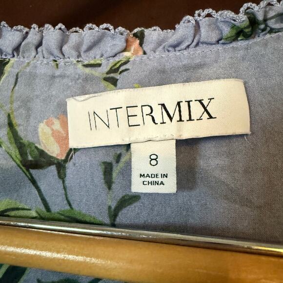 INTERMIX | Lavender Purple Floral Silk Ruffled Babydoll Shirt tie bust | size 8 - Picture 3 of 6